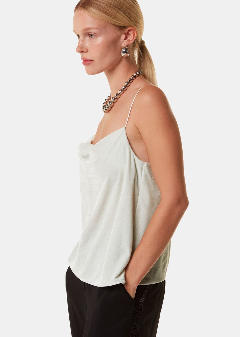 Whistles Velvet Cowl Neck Cami Top Silver | US-21038LNVB