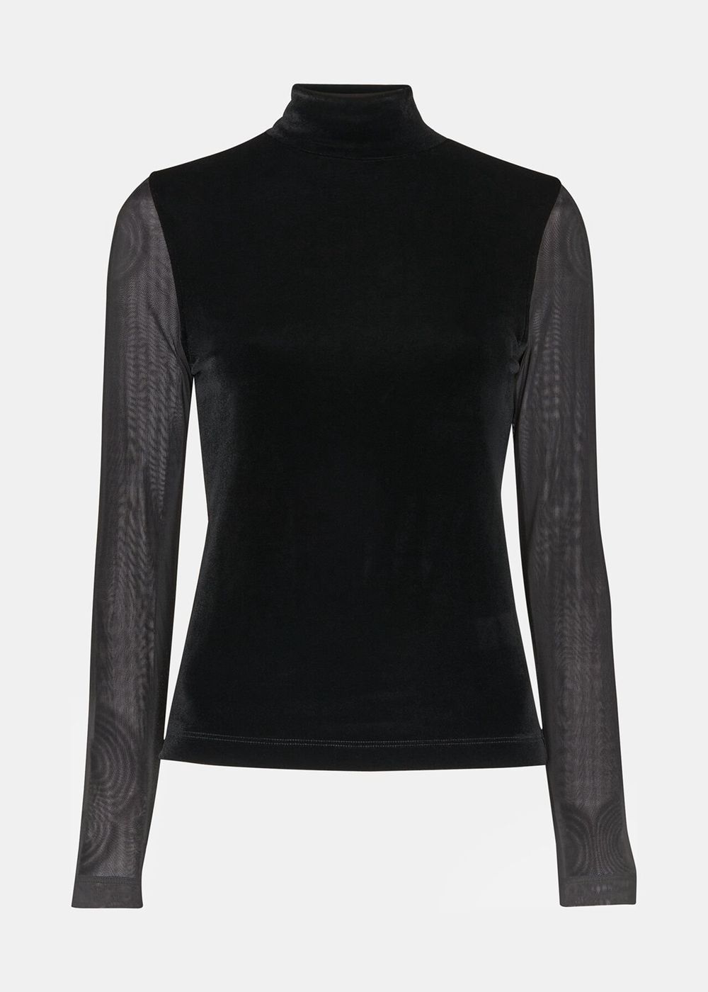 Whistles Velvet Mesh Sleeve Top Black | US-09438KQNM