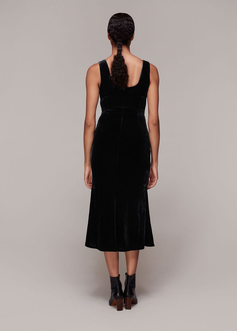 Whistles Velvet Mila Midi Dress Black | US-37890ECSA