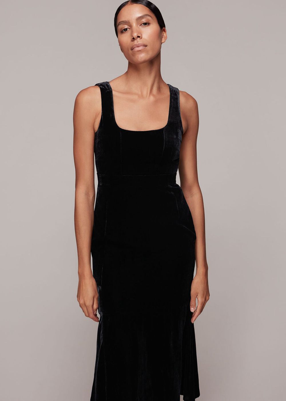 Whistles Velvet Mila Midi Dress Black | US-37890ECSA