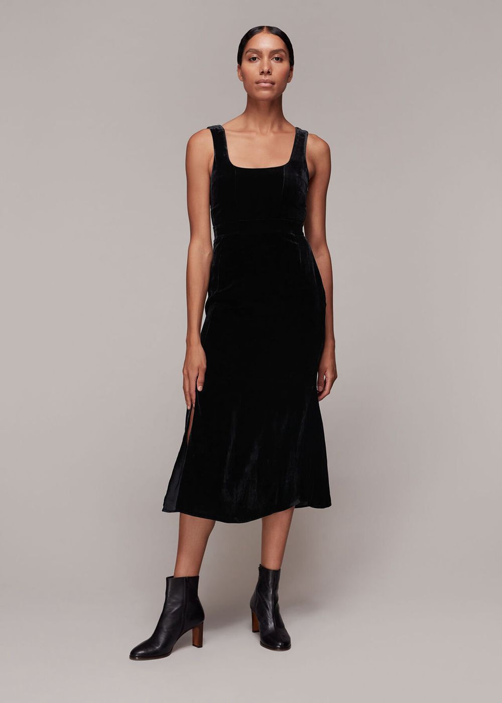 Whistles Velvet Mila Midi Dress Black | US-37890ECSA