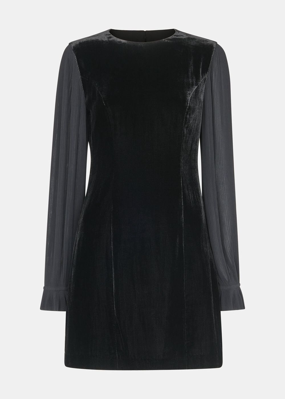 Whistles Velvet Pleat Sleeve Mini Dress Black | US-28164ZDFH