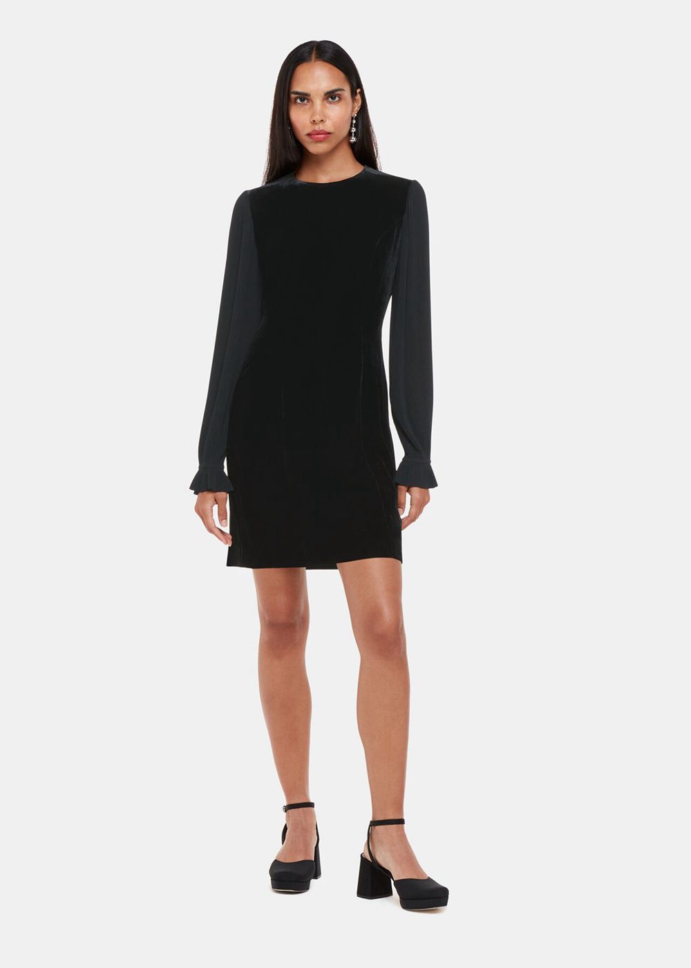 Whistles Velvet Pleat Sleeve Mini Dress Black | US-28164ZDFH