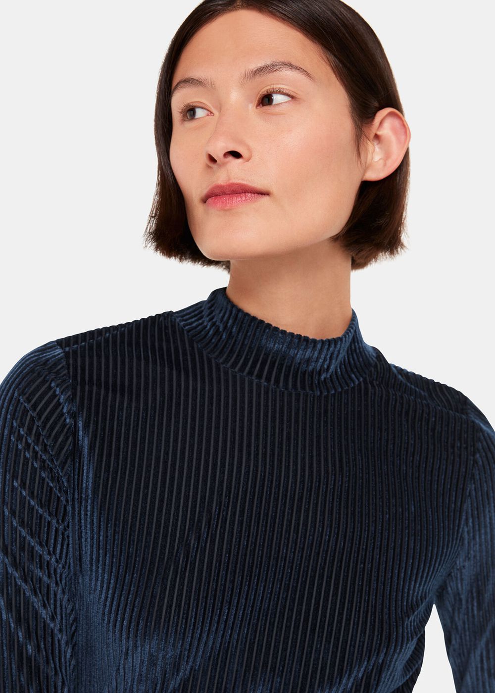 Whistles Velvet Stripe High Neck Top Navy | US-30469PQHG