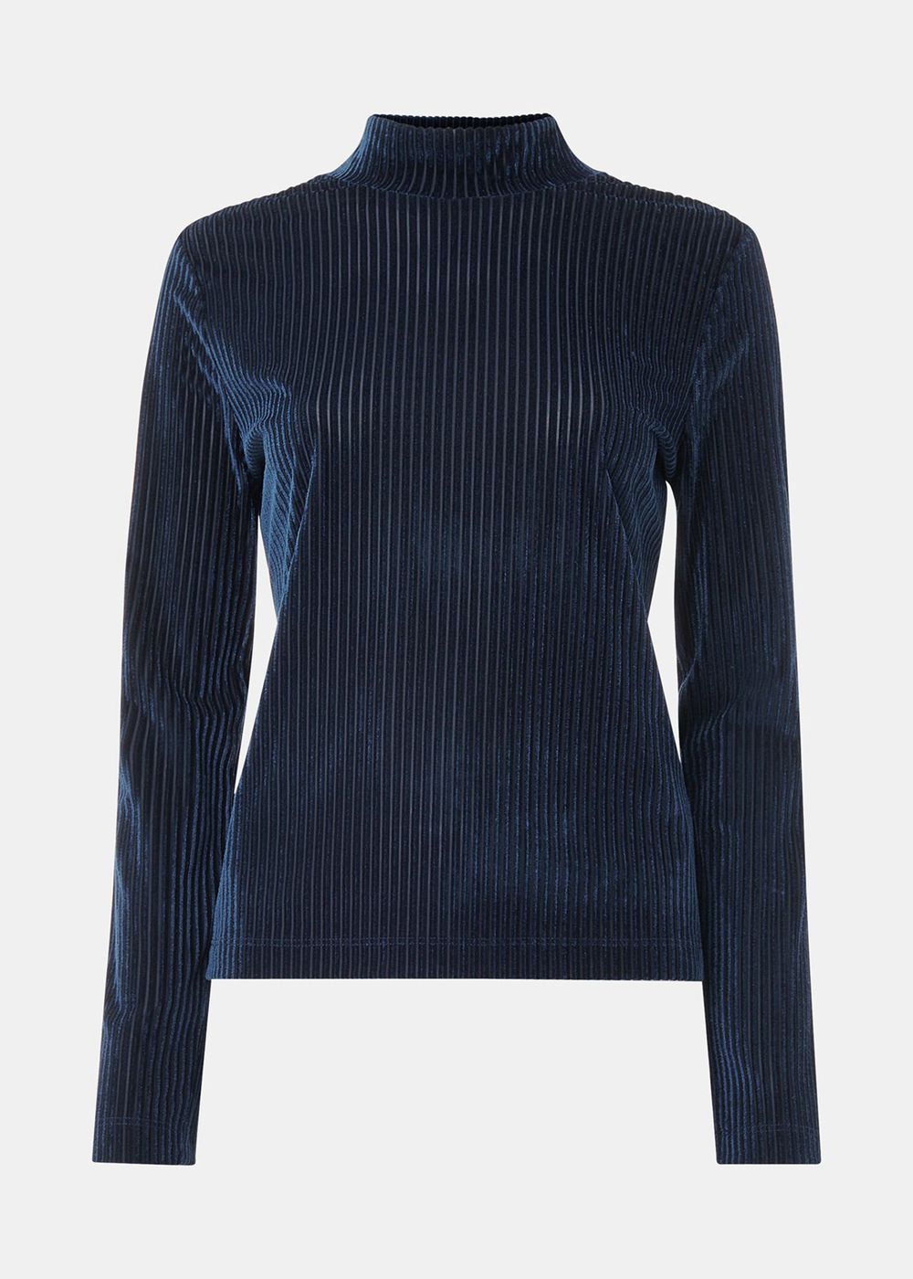 Whistles Velvet Stripe High Neck Top Navy | US-30469PQHG