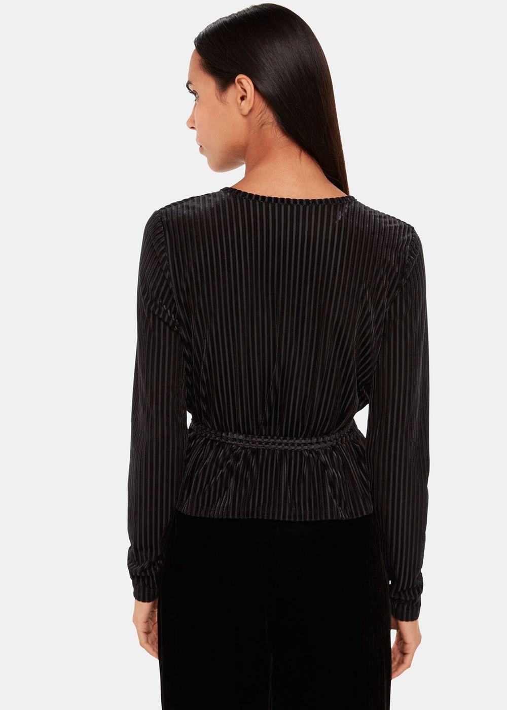 Whistles Velvet Stripe Wrap Cardigan Black | US-98120JLTW