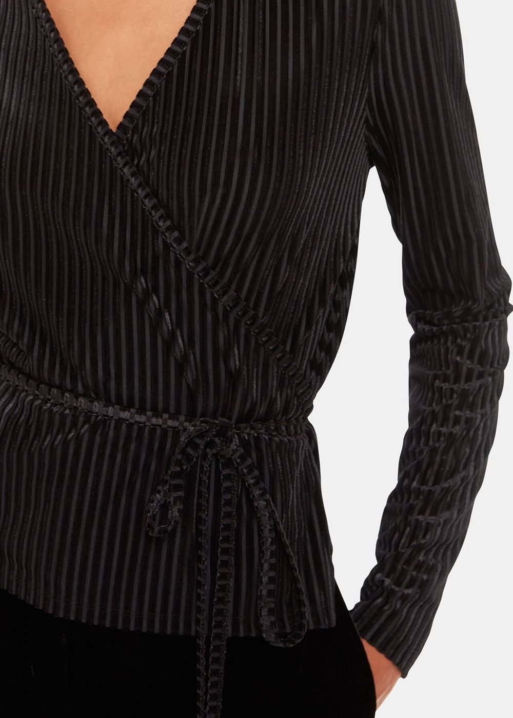 Whistles Velvet Stripe Wrap Cardigan Black | US-98120JLTW