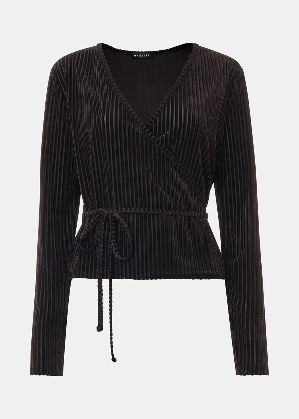 Whistles Velvet Stripe Wrap Cardigan Black | US-98120JLTW