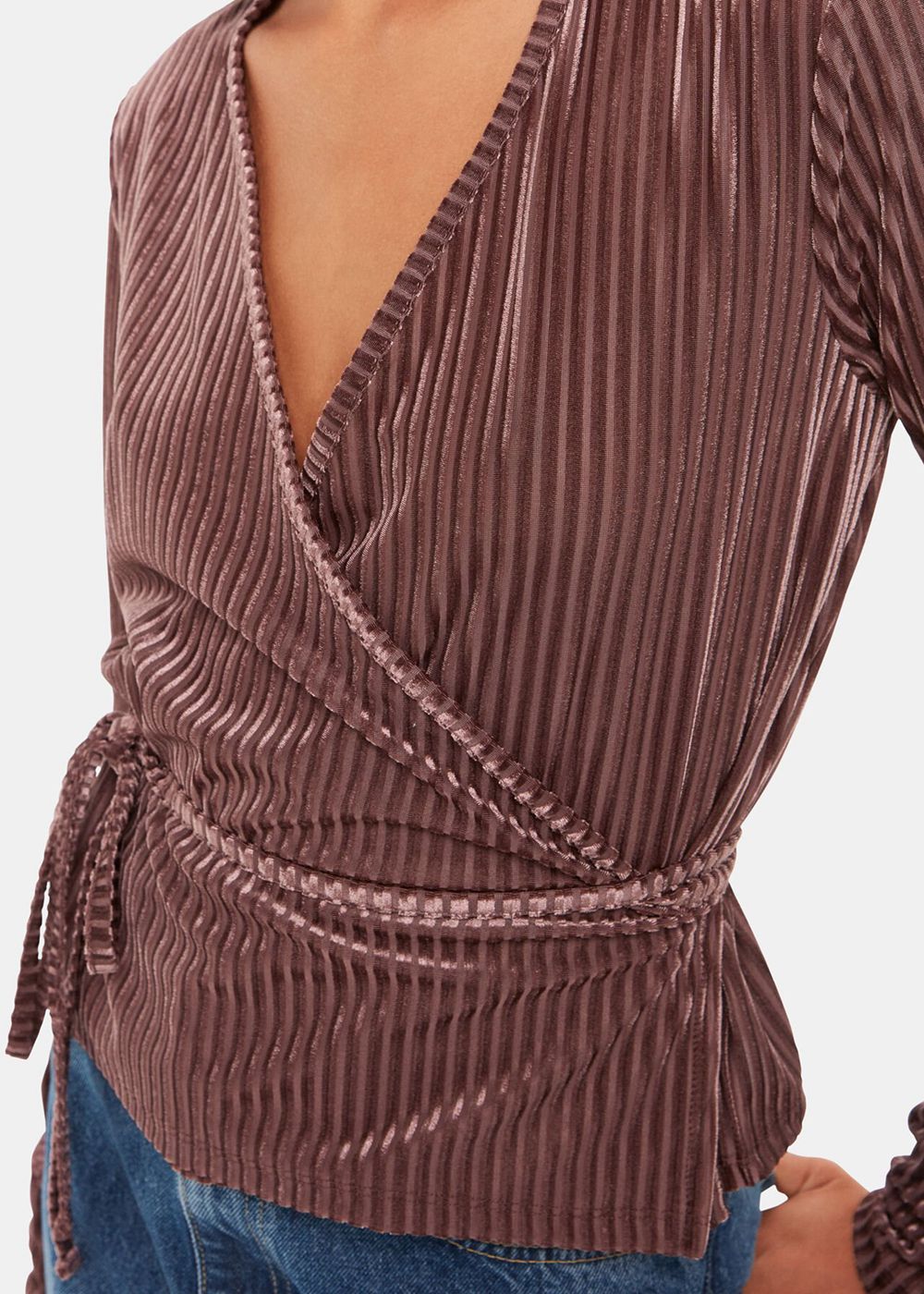 Whistles Velvet Stripe Wrap Cardigan Chocolate | US-42395VWNZ