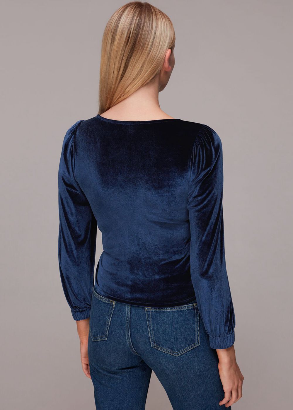 Whistles Velvet V Neck Wrap Top Navy | US-75068WQTE