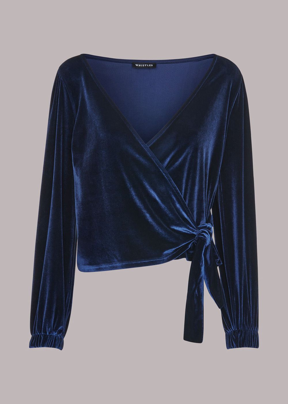 Whistles Velvet V Neck Wrap Top Navy | US-75068WQTE