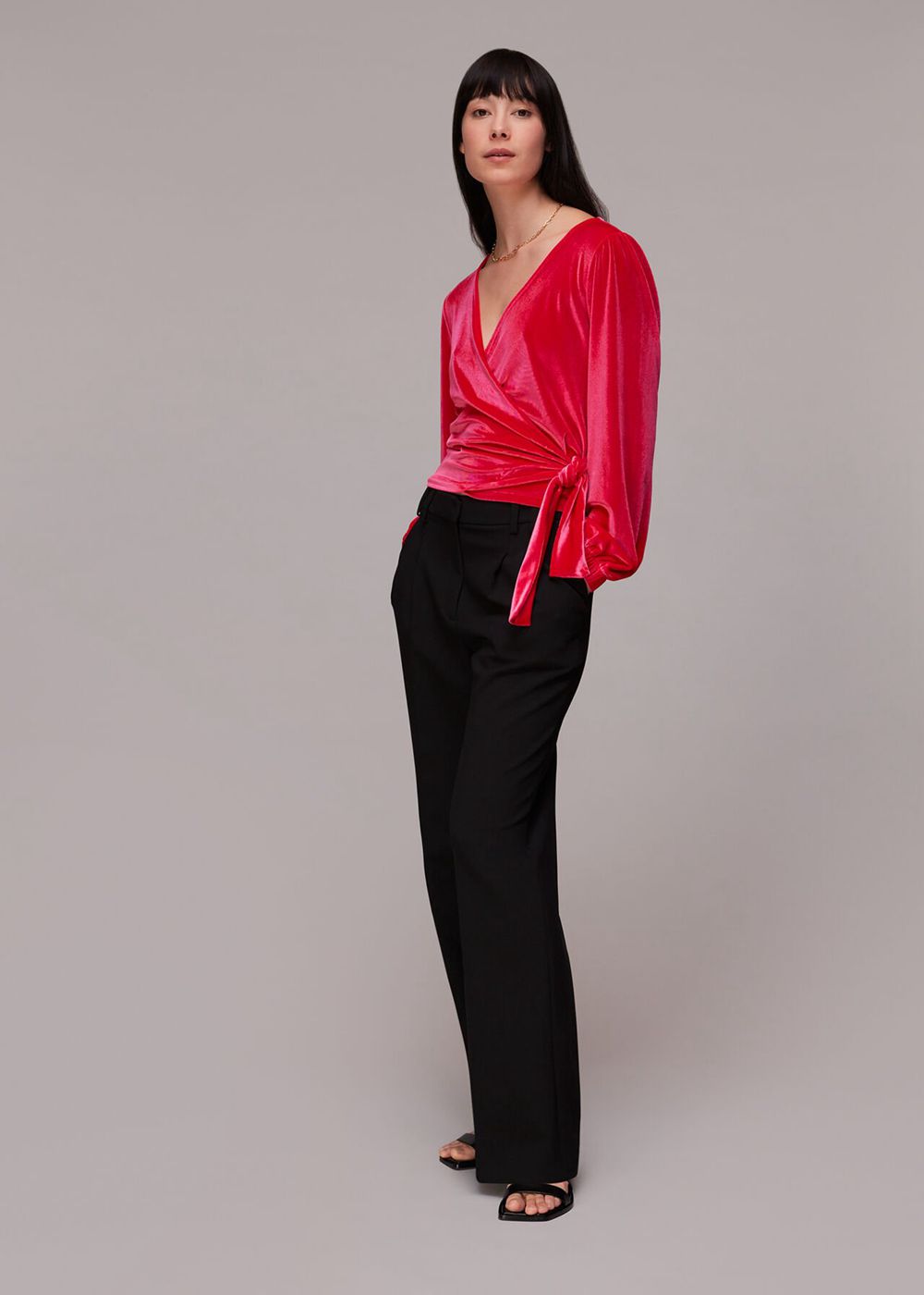 Whistles Velvet V Neck Wrap Top Pink | US-62493ACUX