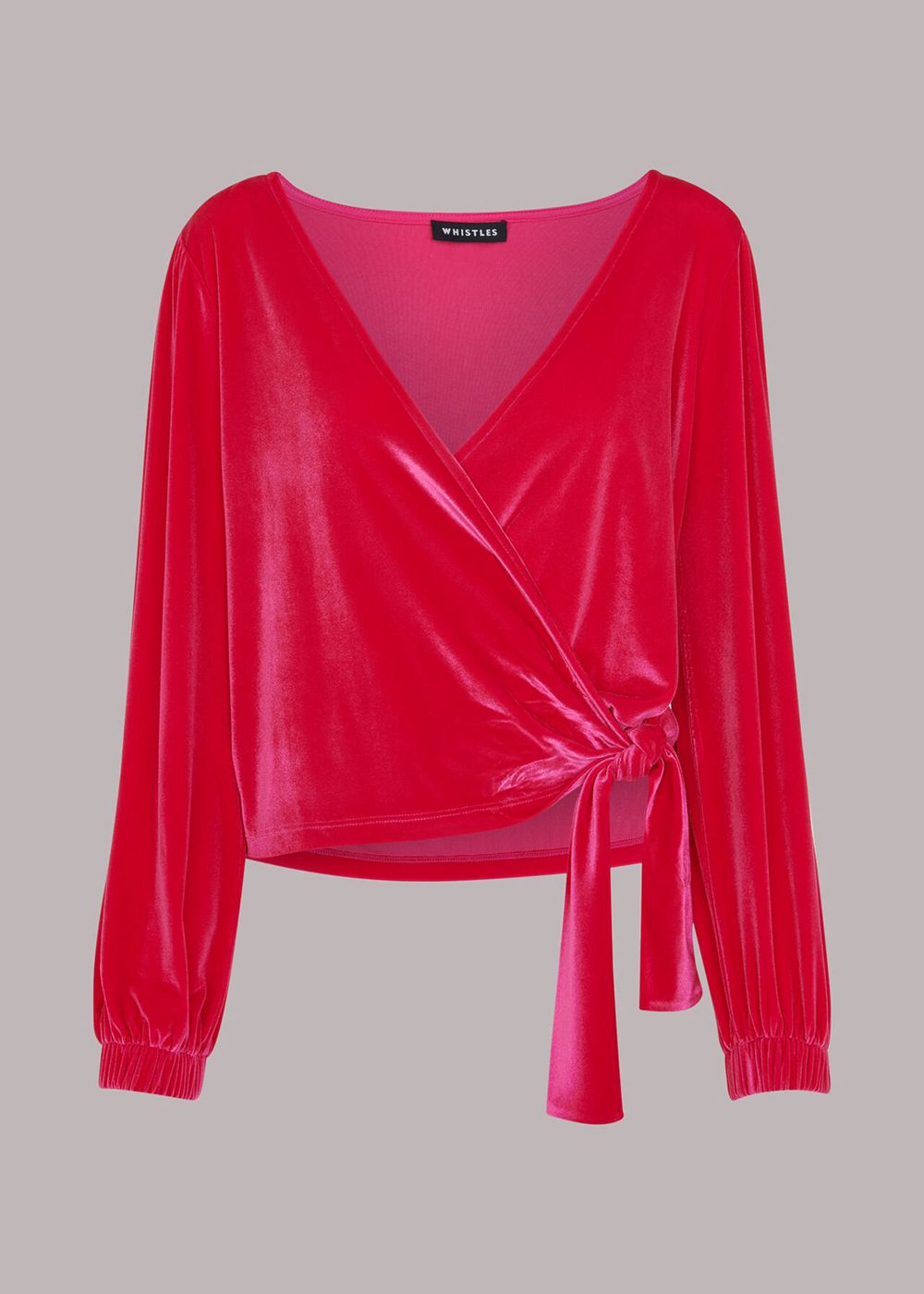 Whistles Velvet V Neck Wrap Top Pink | US-62493ACUX