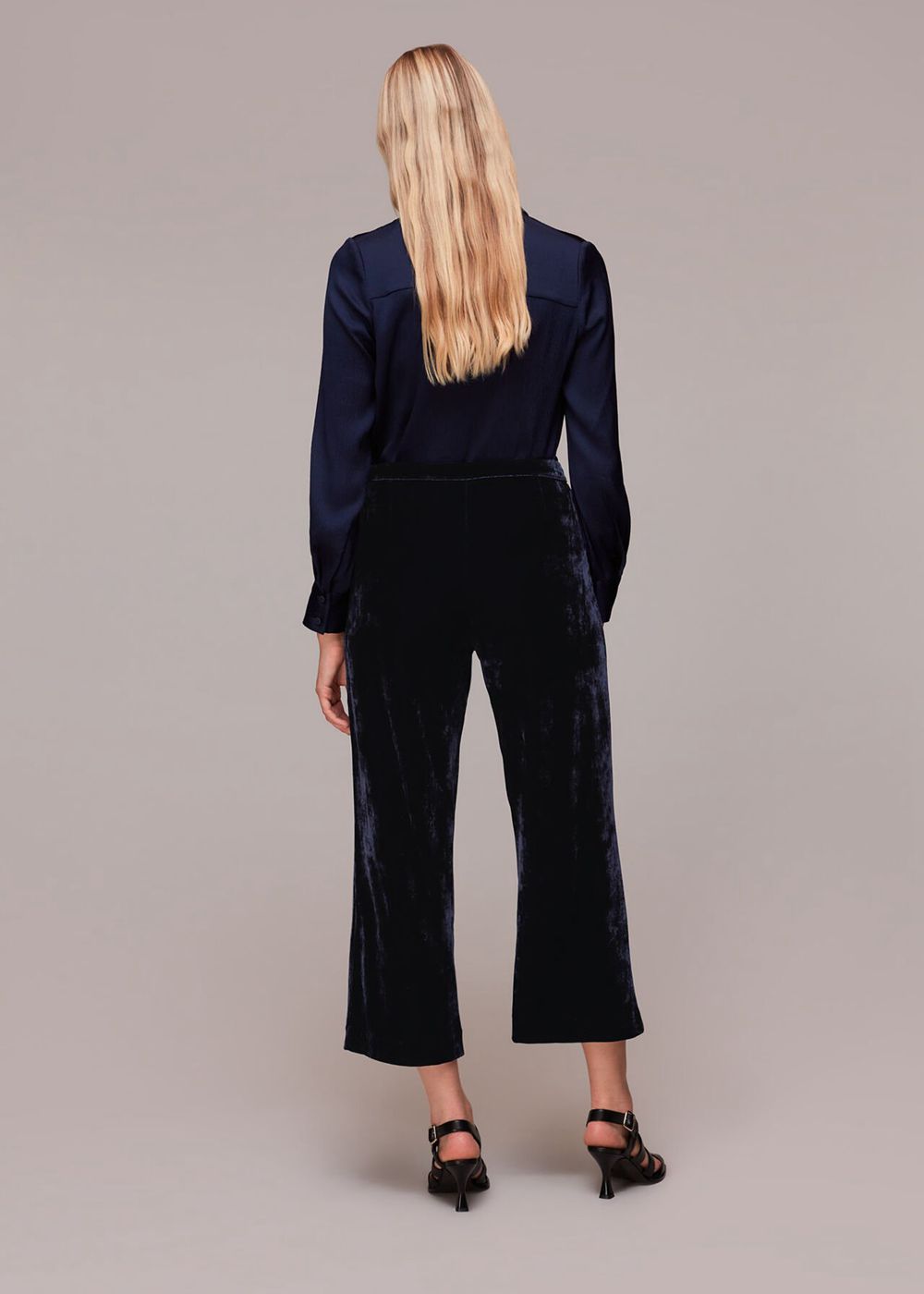 Whistles Velvet Wide Leg Crop Pants Navy | US-18472ZKGQ