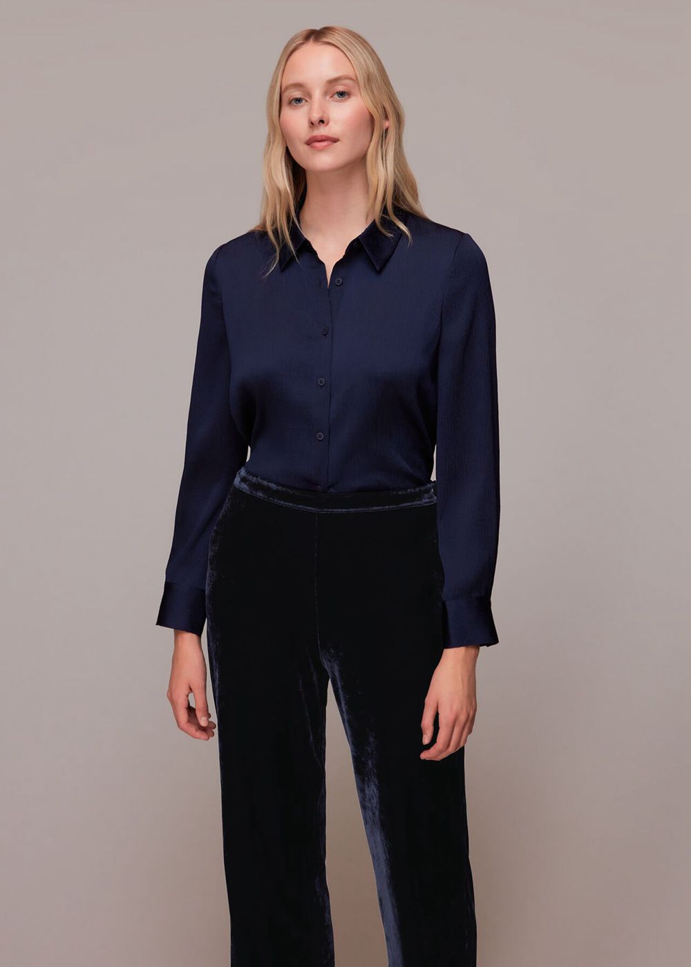 Whistles Velvet Wide Leg Crop Pants Navy | US-18472ZKGQ