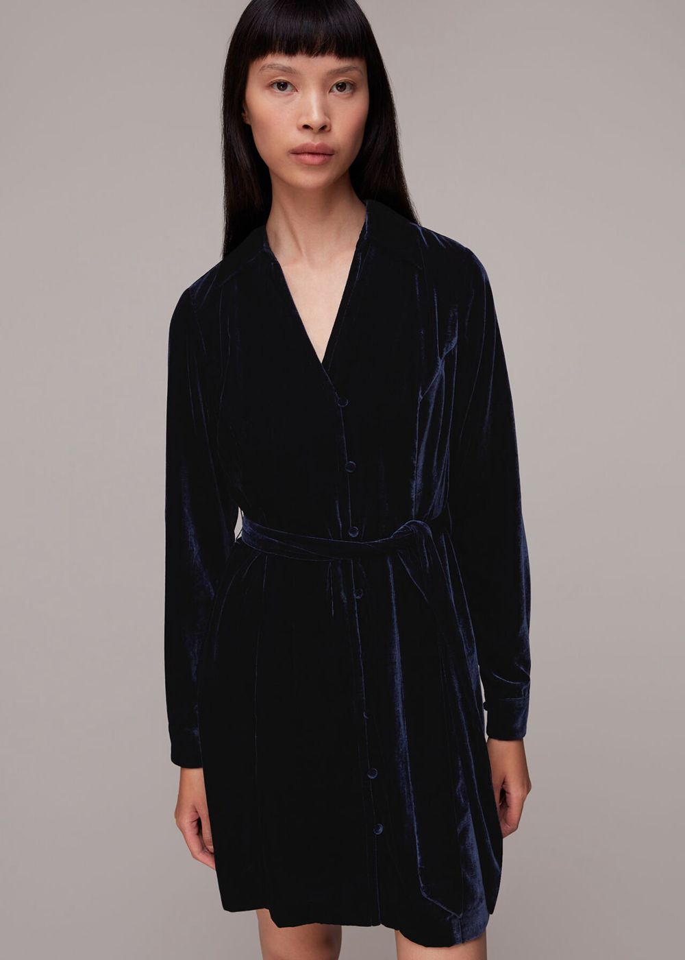 Whistles Velvet Wrap Mini Dress Navy | US-24168TFEM