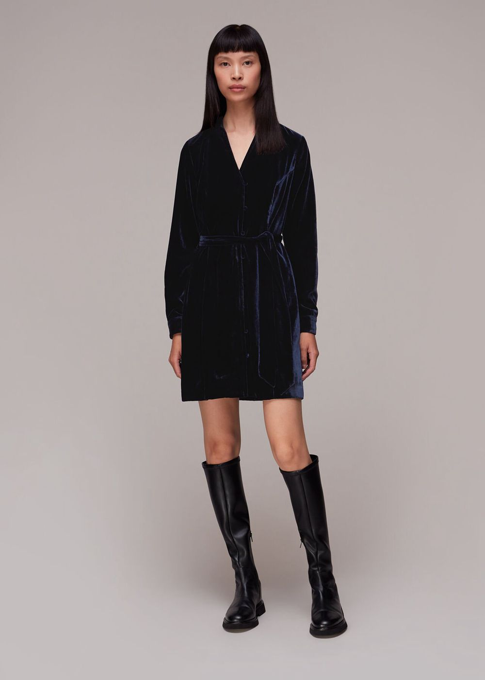 Whistles Velvet Wrap Mini Dress Navy | US-24168TFEM