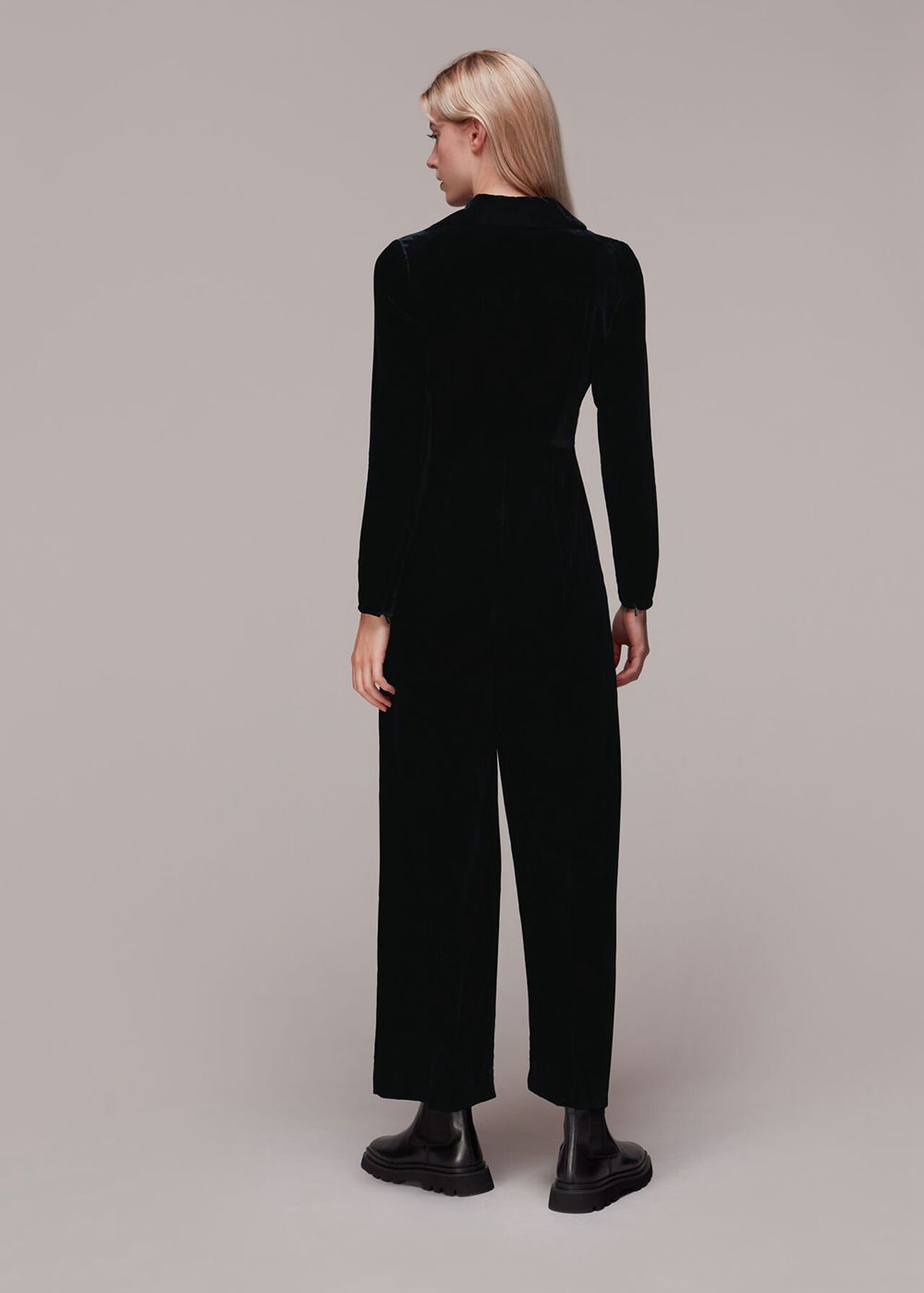 Whistles Velvet Zip Front Jumpsuit Black | US-90568BFZW