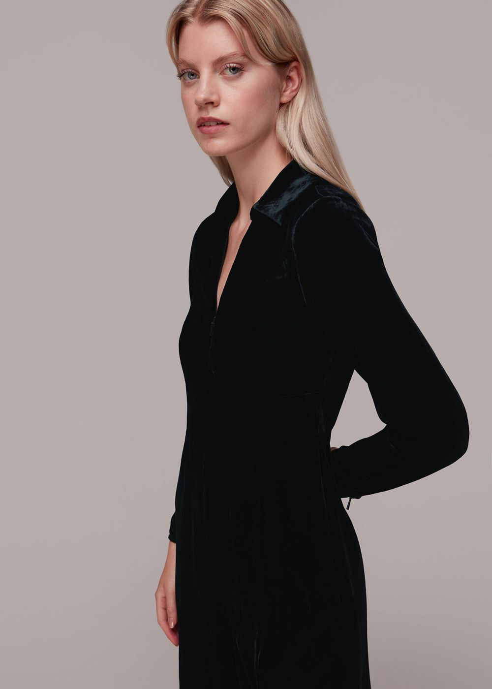 Whistles Velvet Zip Front Jumpsuit Black | US-90568BFZW