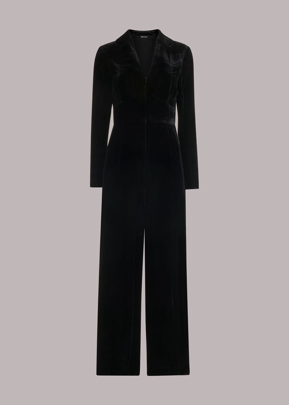 Whistles Velvet Zip Front Jumpsuit Black | US-90568BFZW