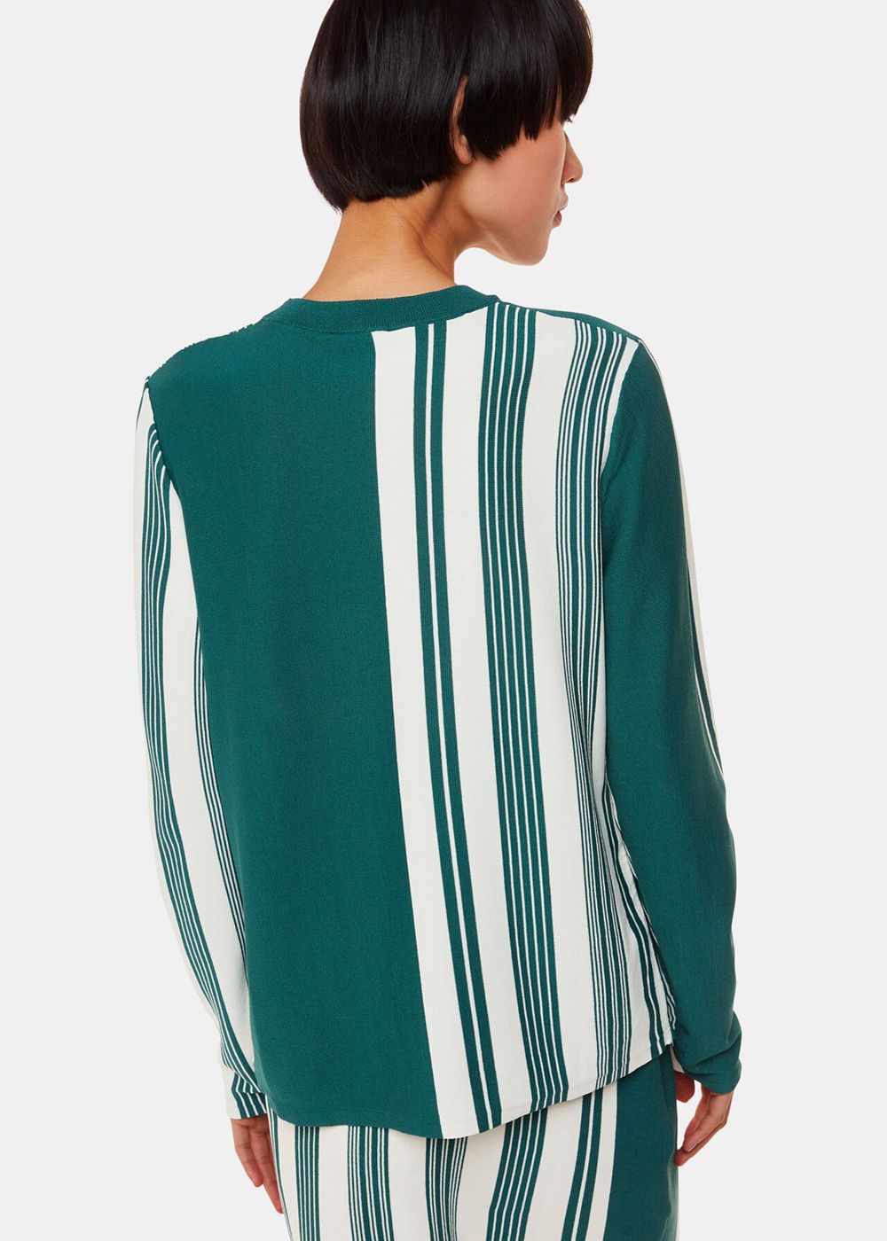 Whistles Vertical Stripe Crew Neck Knitwear Green / Multicolor | US-91783OCDU