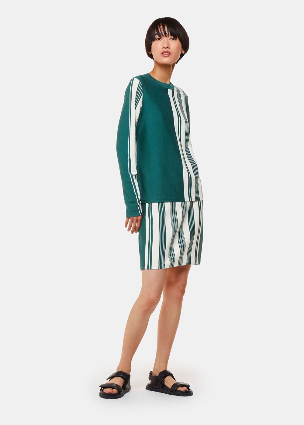 Whistles Vertical Stripe Crew Neck Knitwear Green / Multicolor | US-91783OCDU