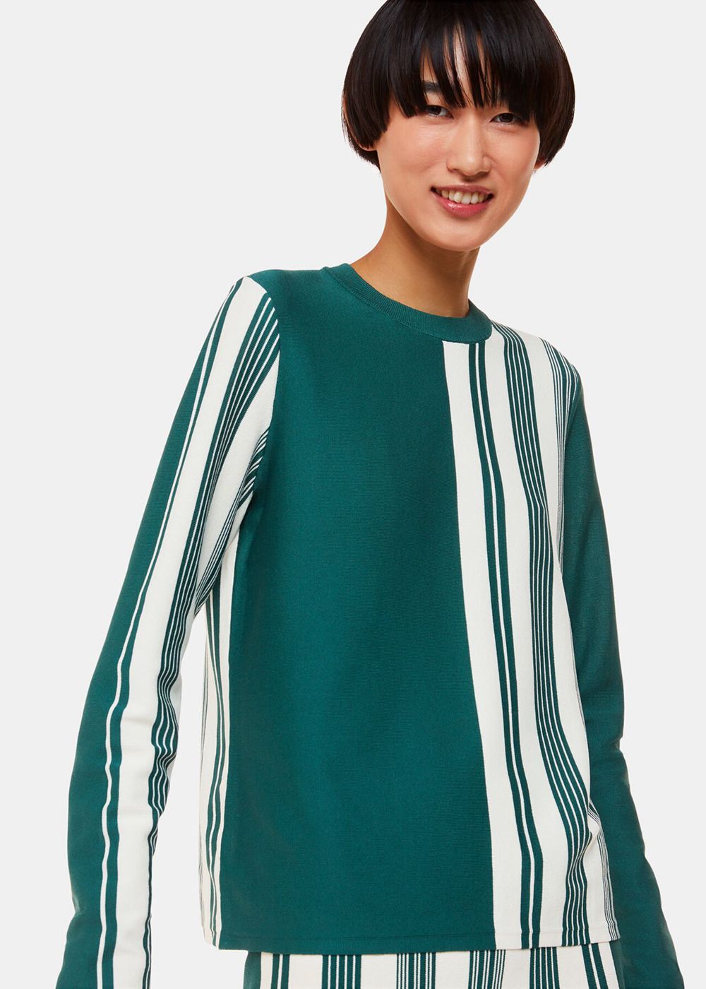 Whistles Vertical Stripe Crew Neck Knitwear Green / Multicolor | US-91783OCDU