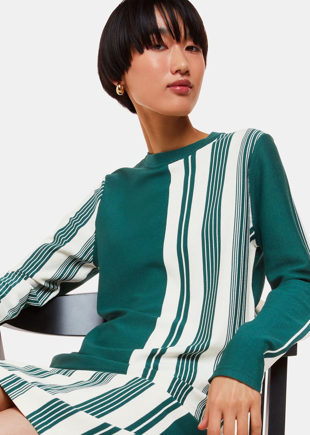 Whistles Vertical Stripe Crew Neck Knitwear Green / Multicolor | US-09172JPCK