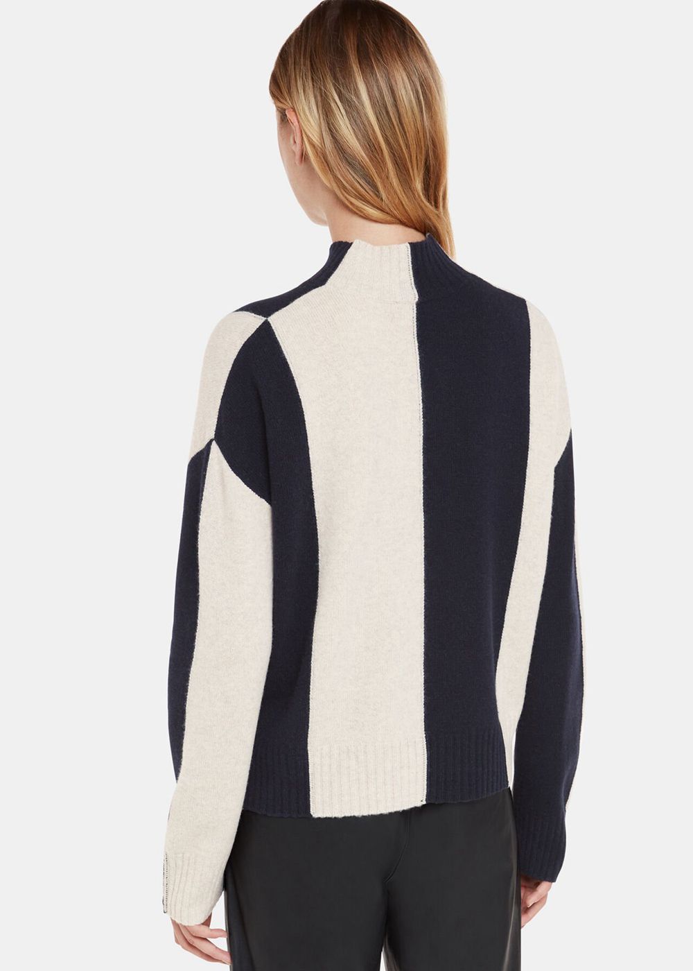 Whistles Vertical Stripe Funnel Neck Knitwear Navy / Multicolor | US-79364ZDMG