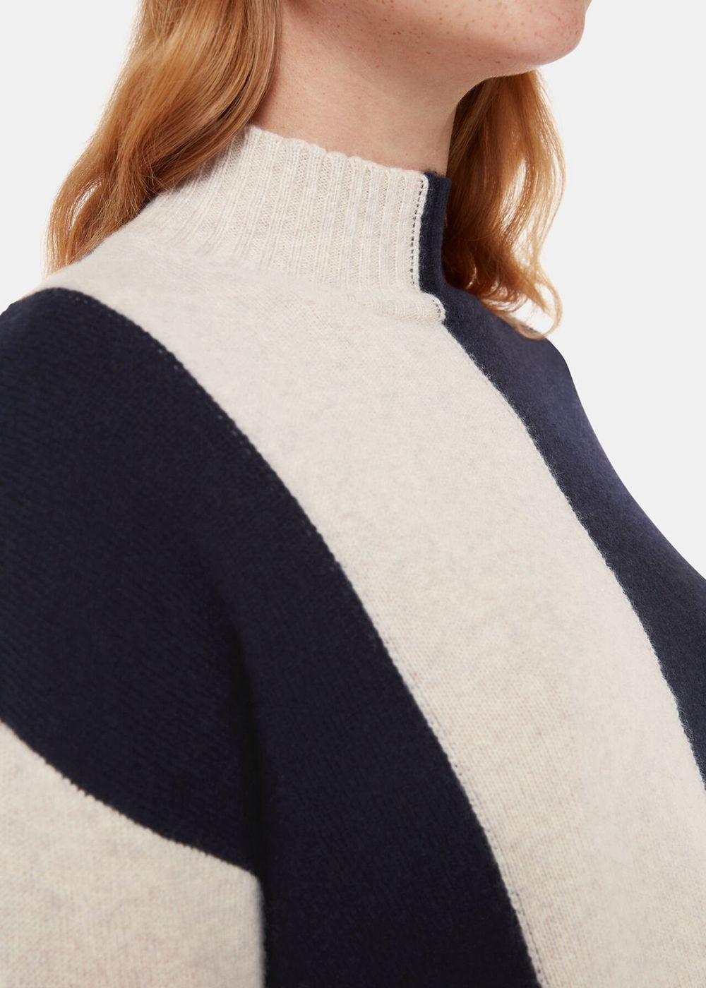 Whistles Vertical Stripe Funnel Neck Knitwear Navy / Multicolor | US-79364ZDMG