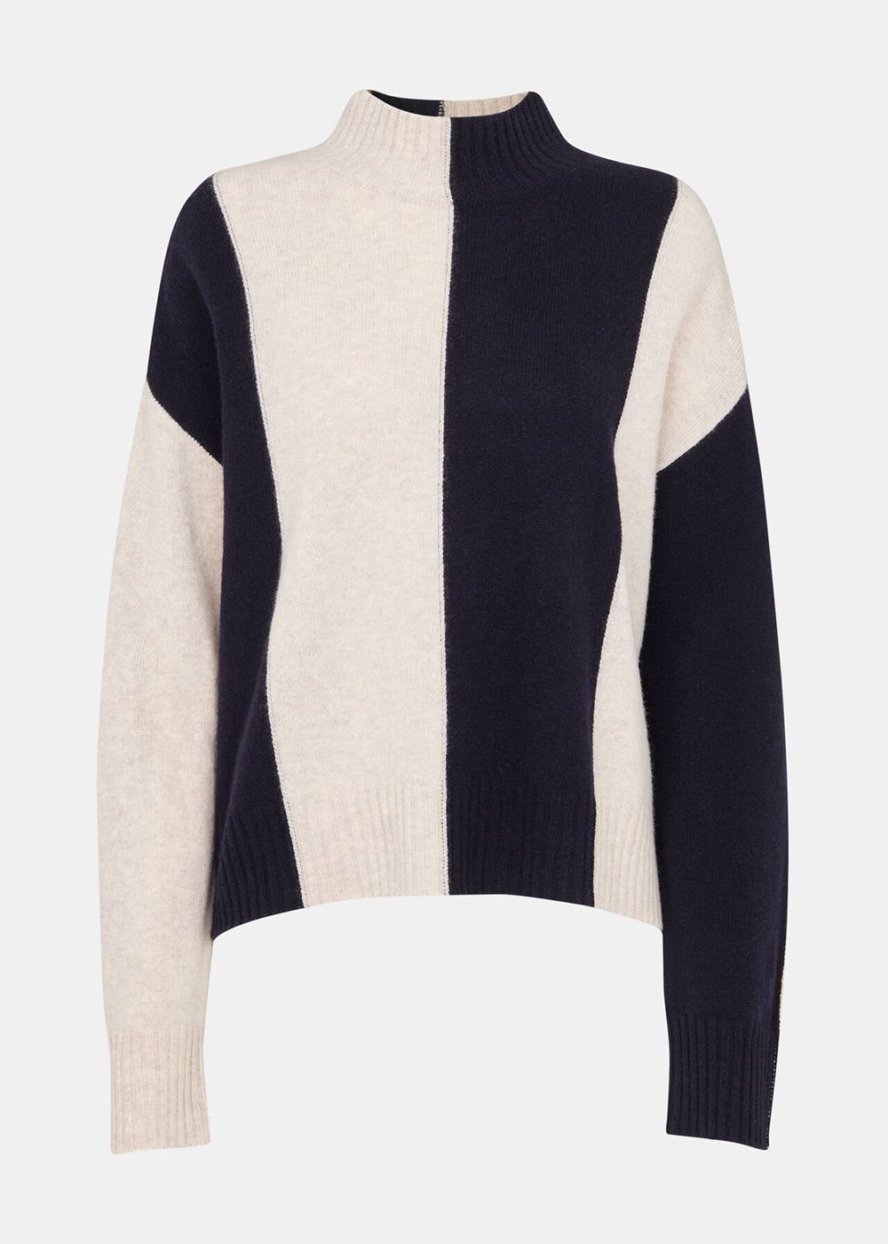 Whistles Vertical Stripe Funnel Neck Knitwear Navy / Multicolor | US-79364ZDMG