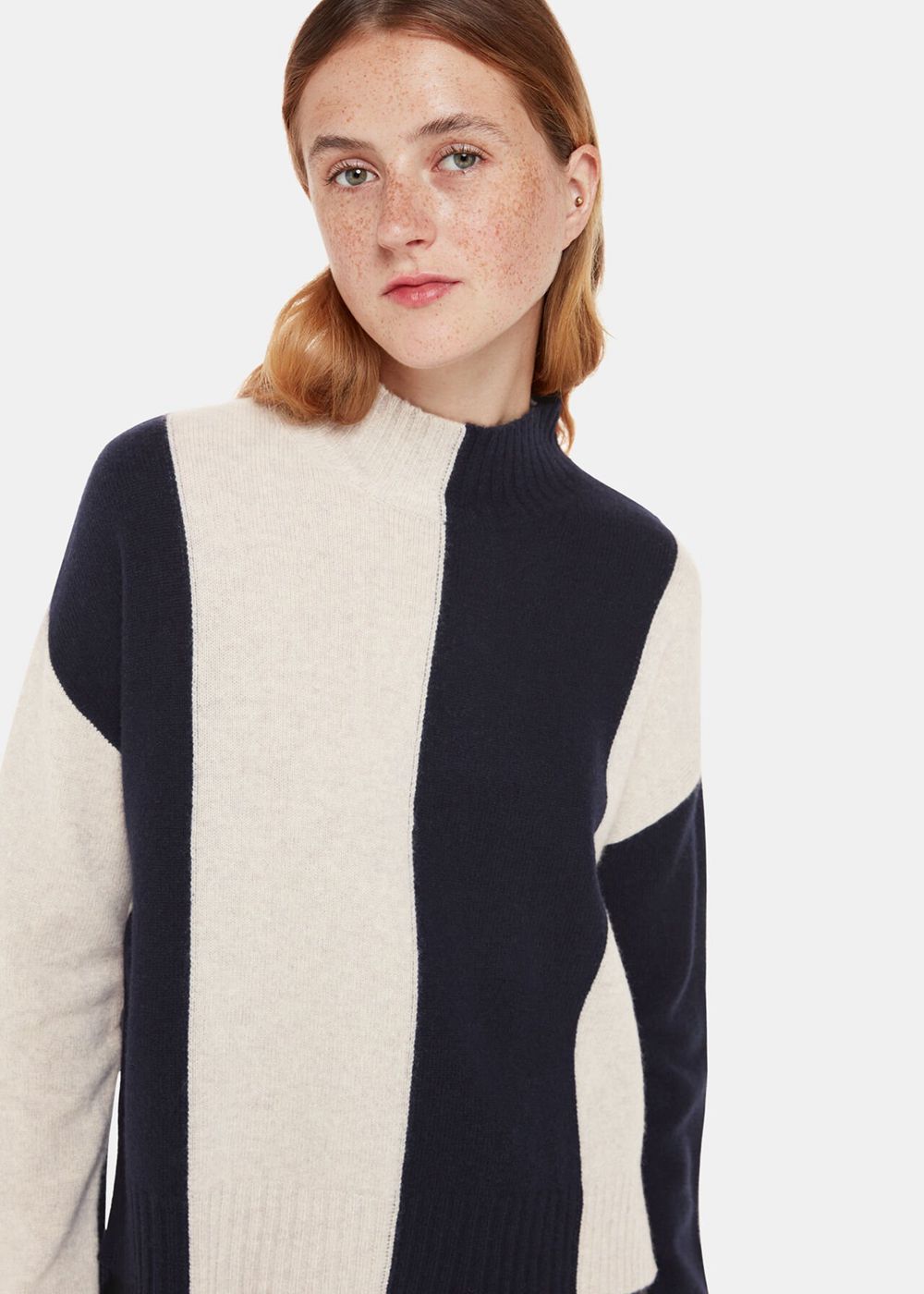 Whistles Vertical Stripe Funnel Neck Knitwear Navy / Multicolor | US-79364ZDMG