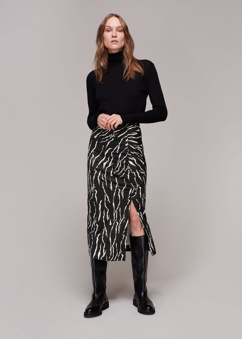 Whistles Vertical Tiger Ruched Skirts Black / Multicolor | US-06143FBDH