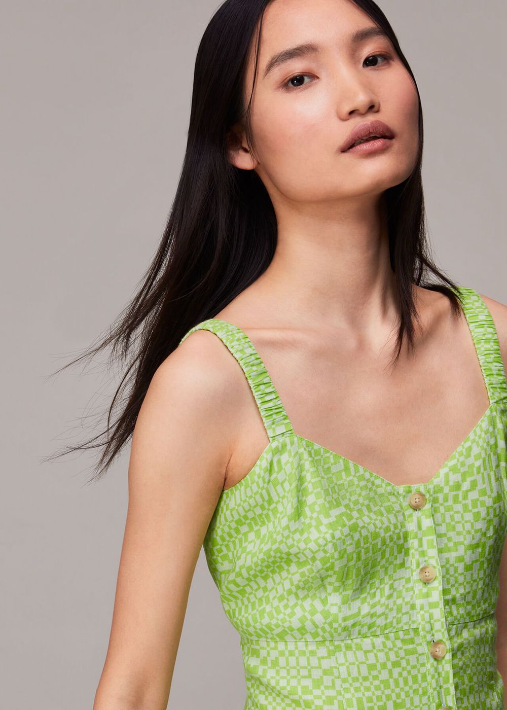 Whistles Warped Checkerboard Midi Dress Light Green | US-85497BQNI