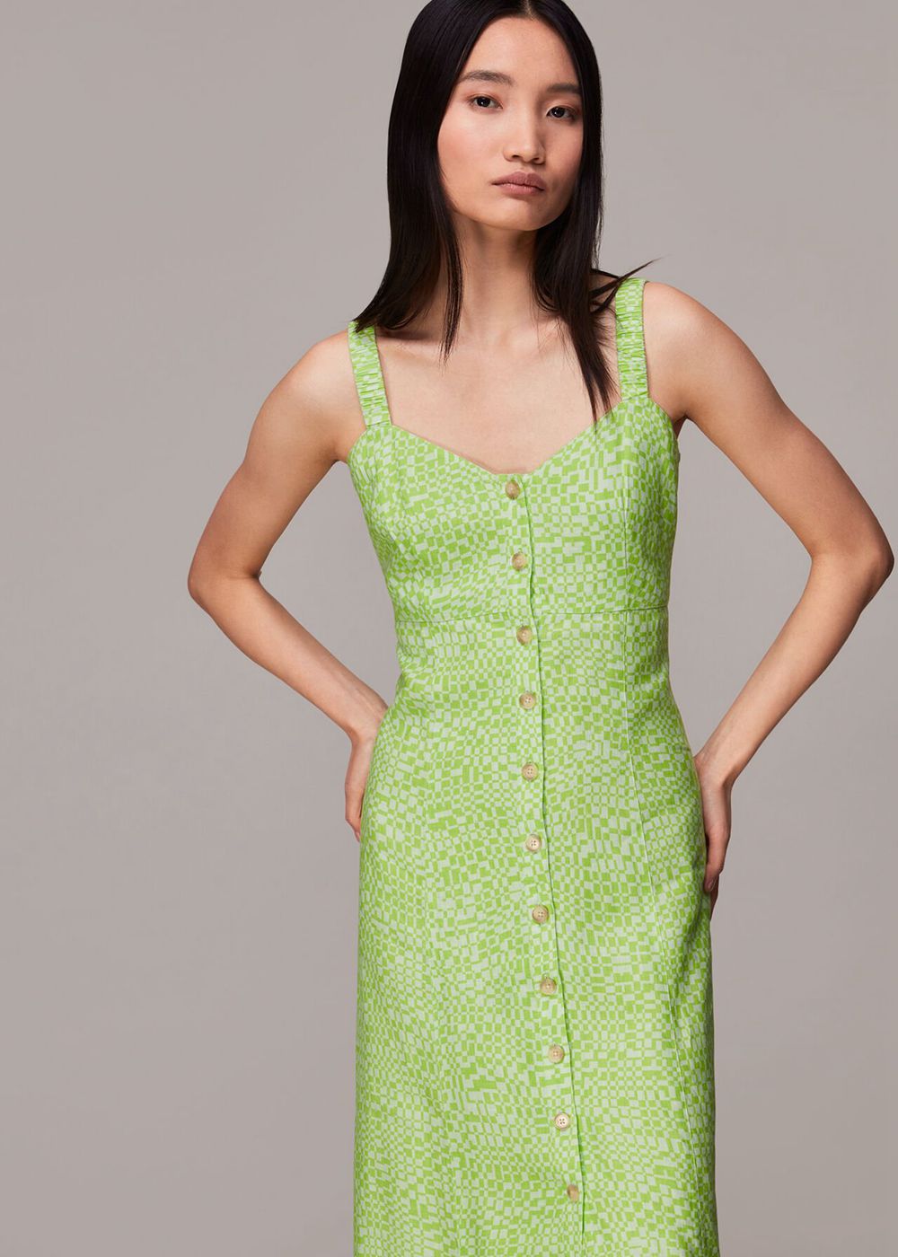 Whistles Warped Checkerboard Midi Dress Light Green | US-85497BQNI