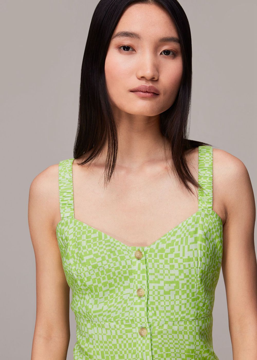 Whistles Warped Checkerboard Midi Dress Light Green | US-85497BQNI