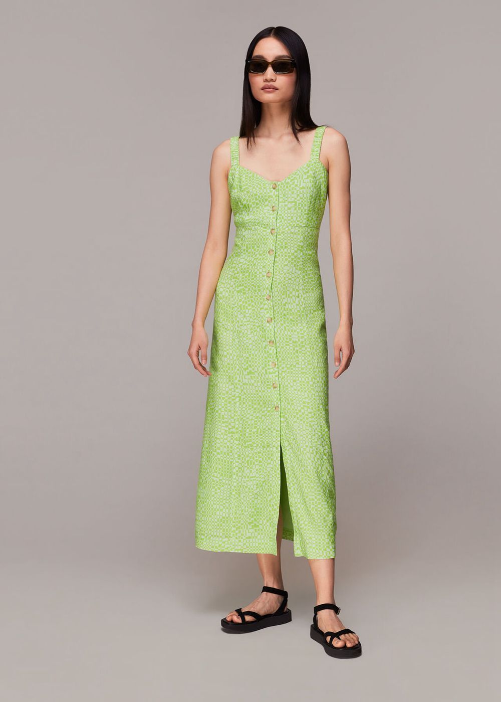 Whistles Warped Checkerboard Midi Dress Light Green | US-85497BQNI