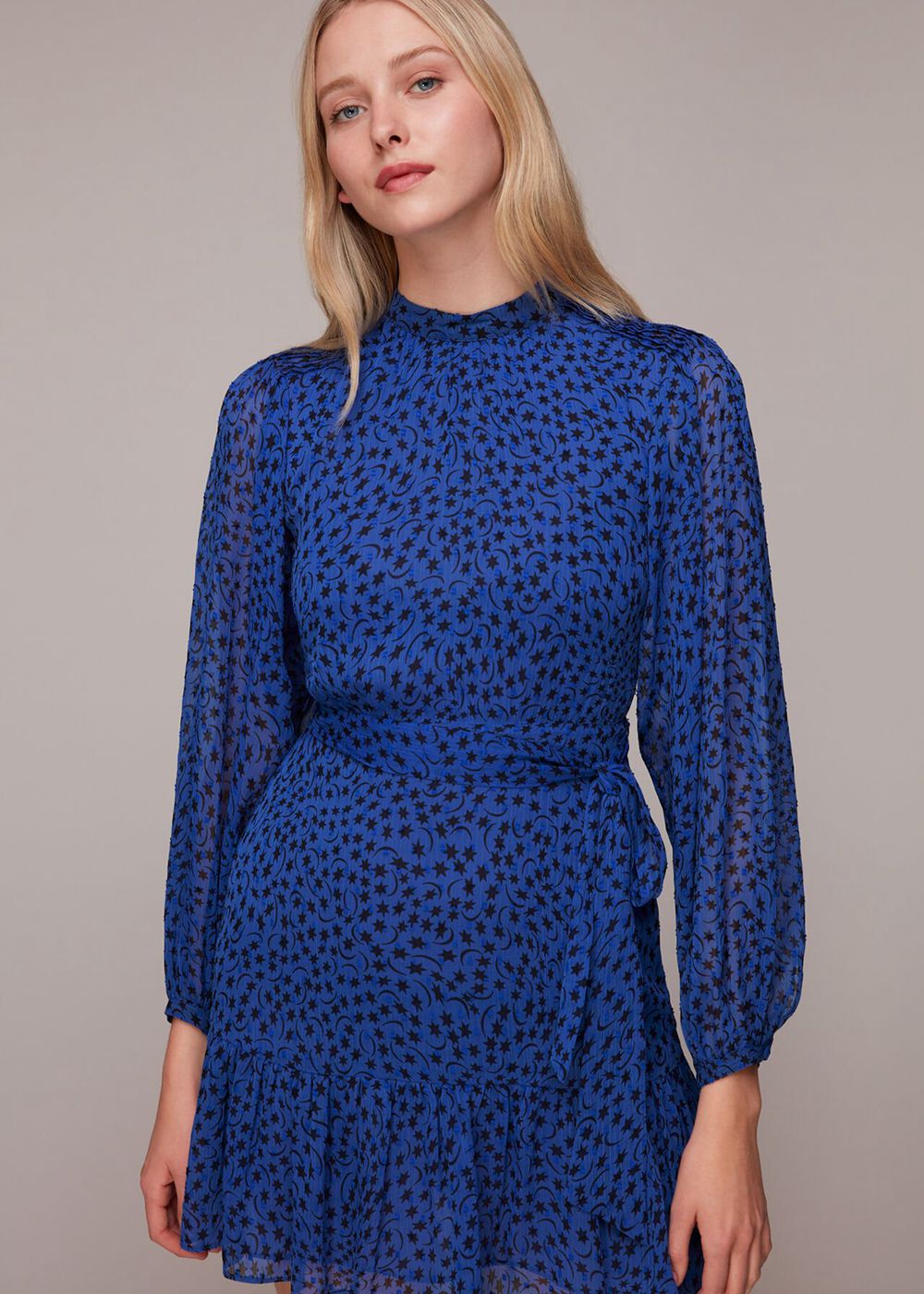 Whistles Warped Star Print Dobby Dress Blue / Multicolor | US-39876ESAP