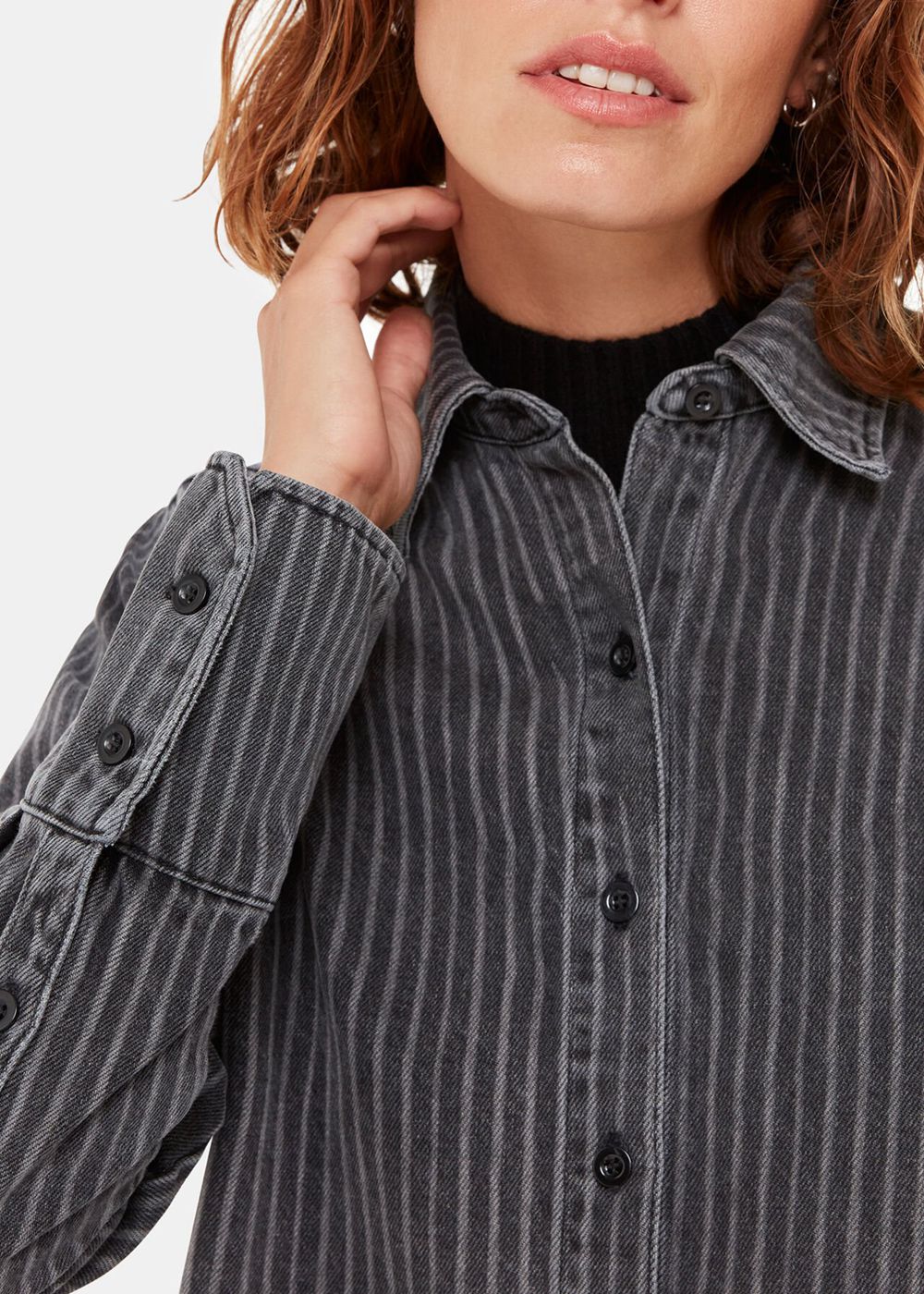 Whistles Washed Stripe Denim Shirts Black | US-16504AGXN