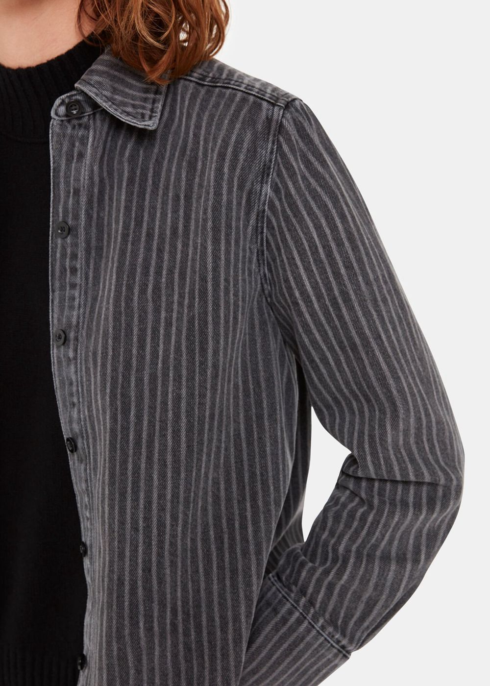 Whistles Washed Stripe Denim Shirts Black | US-16504AGXN