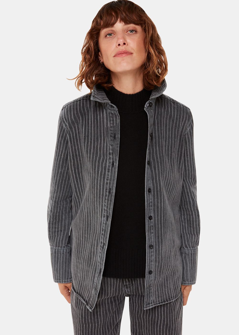 Whistles Washed Stripe Denim Shirts Black | US-16504AGXN