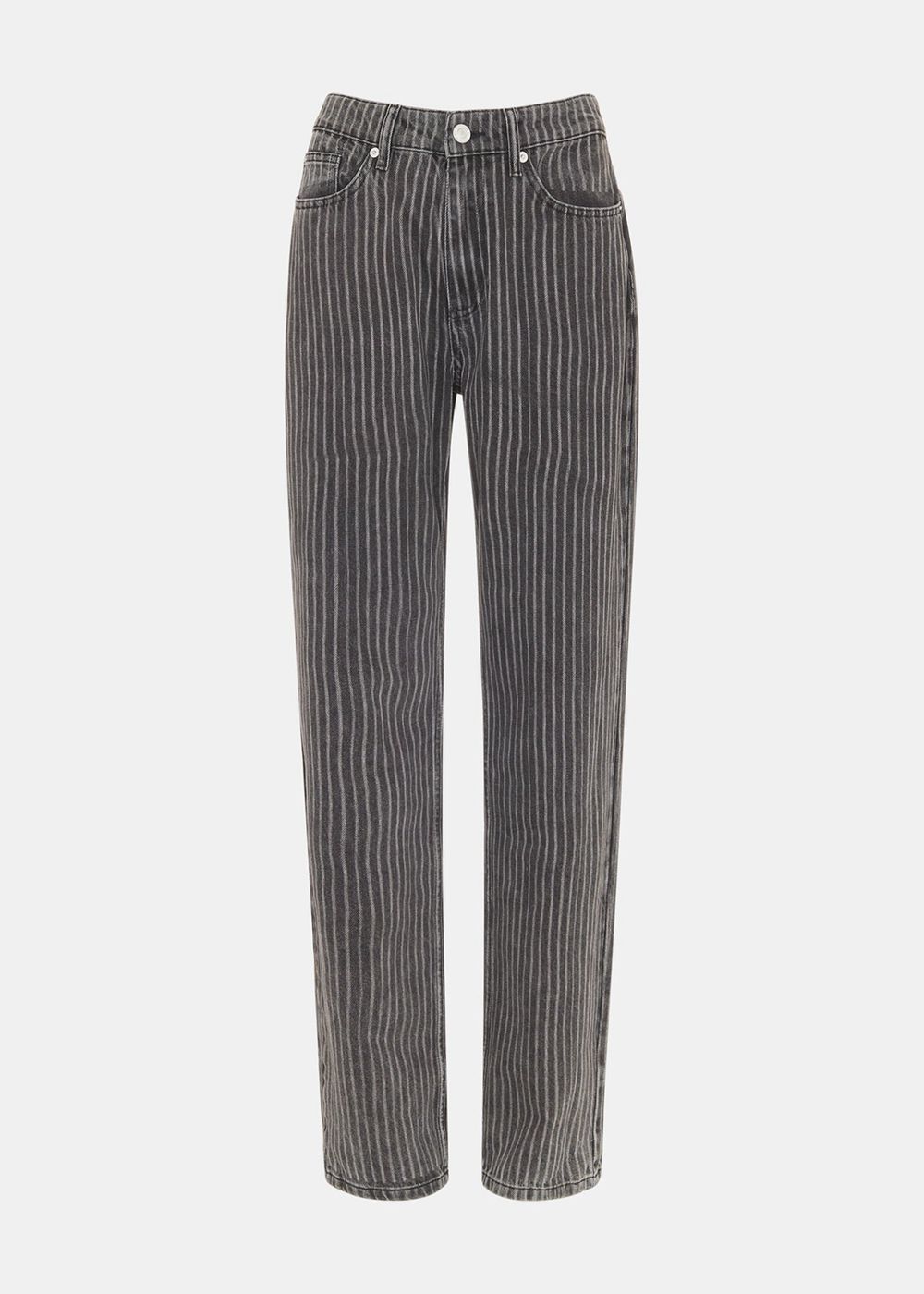 Whistles Washed Stripe Straight Jeans Black | US-70584QWPF