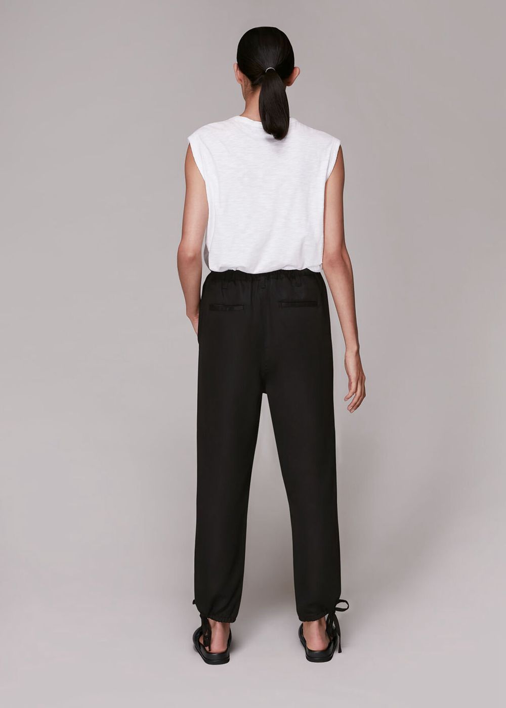 Whistles Washed Tie Hem Pants Black | US-97682YQRJ