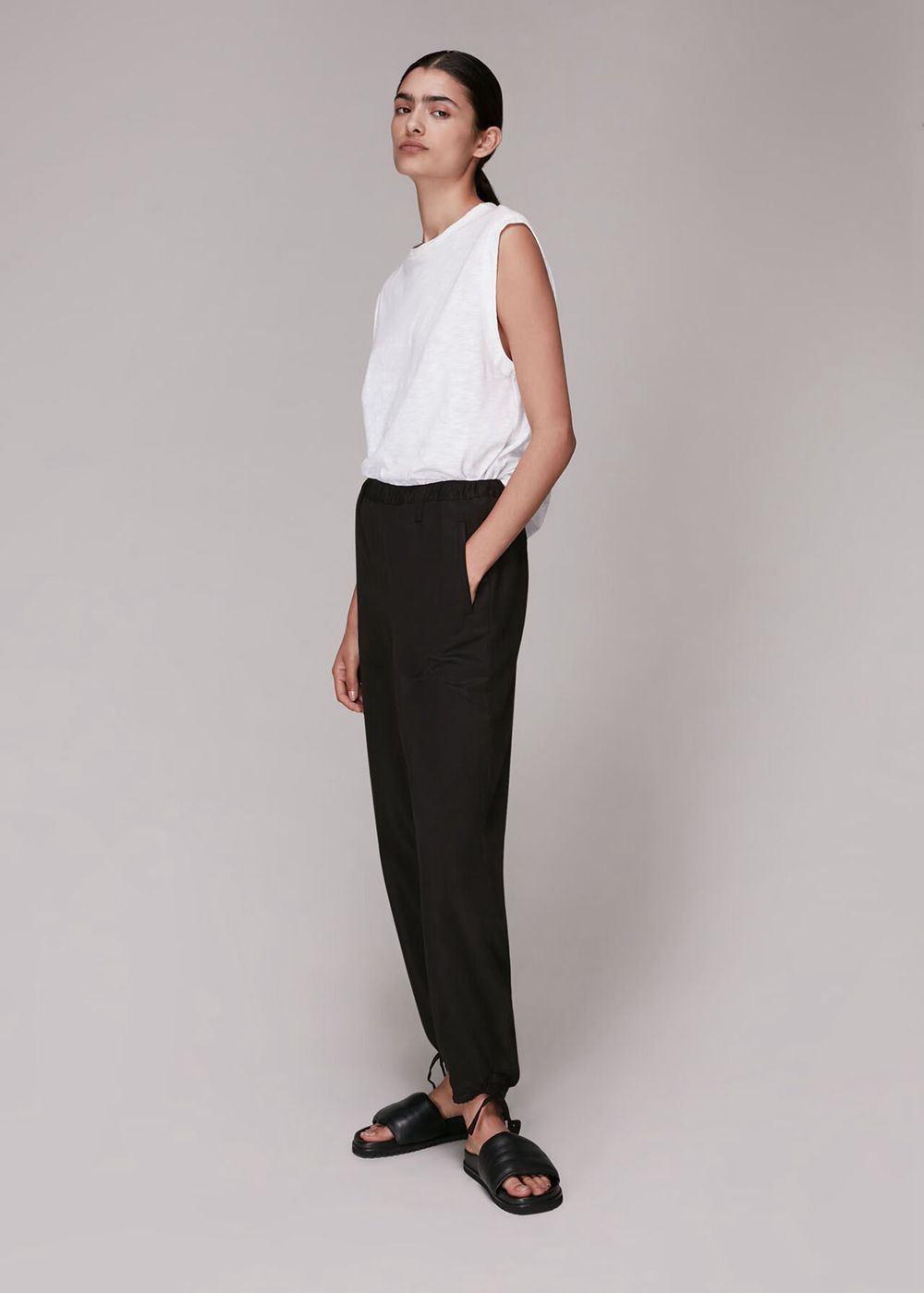 Whistles Washed Tie Hem Pants Black | US-97682YQRJ