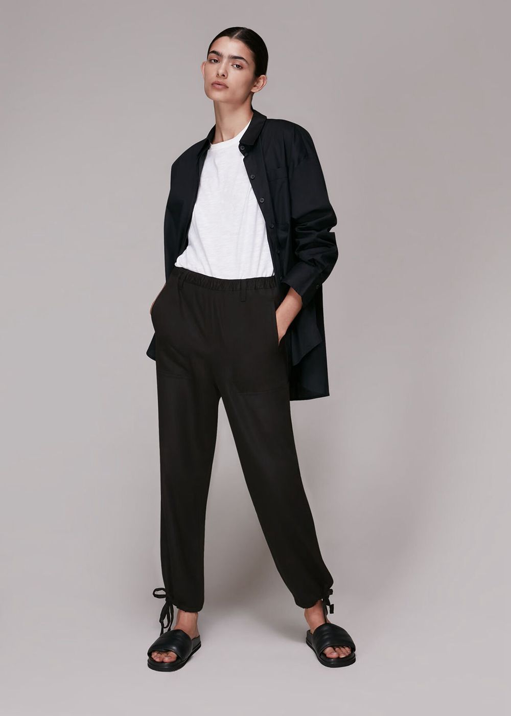 Whistles Washed Tie Hem Pants Black | US-97682YQRJ