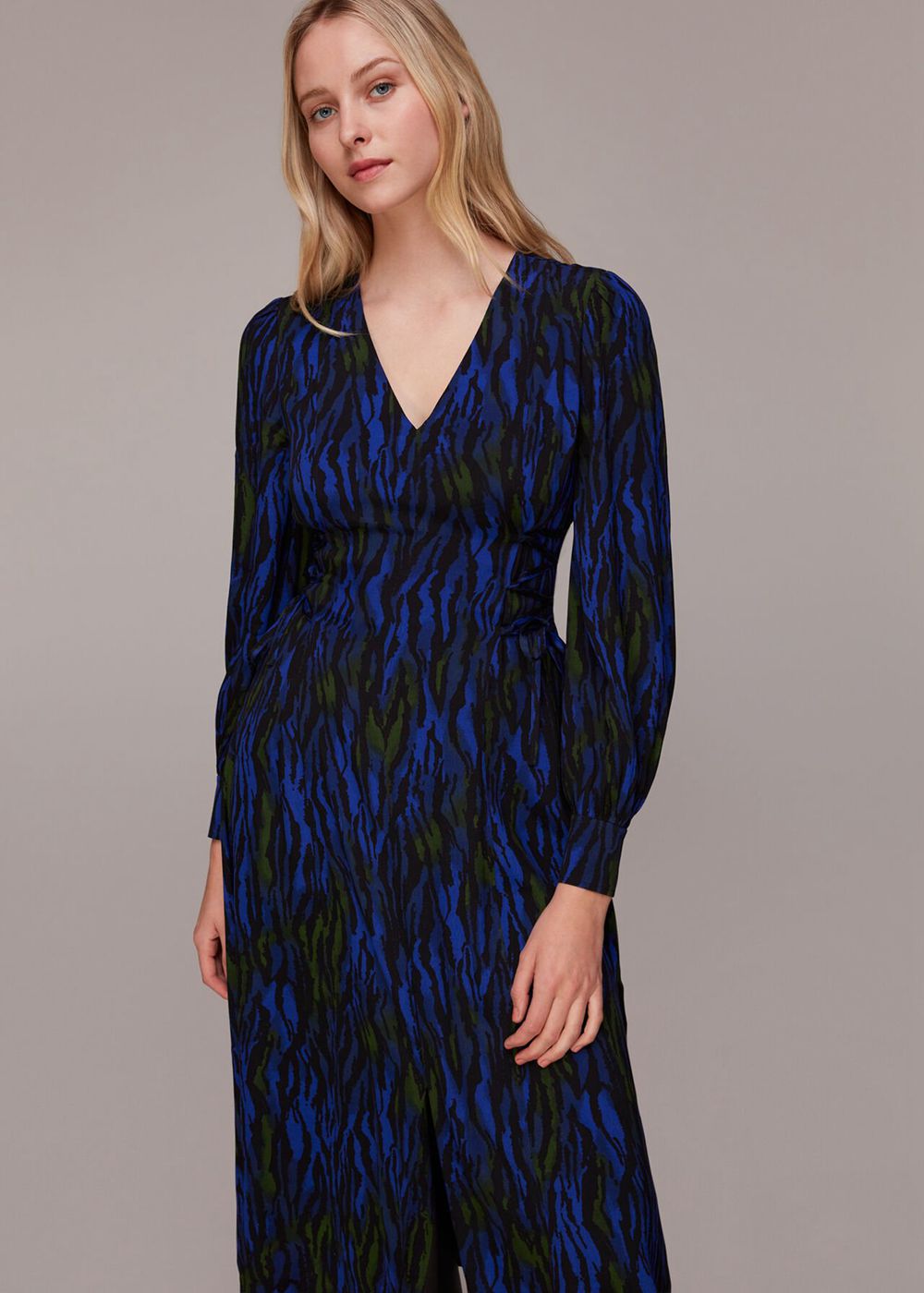 Whistles Watercolour Tiger Midi Dress Blue / Multicolor | US-14208PBSF