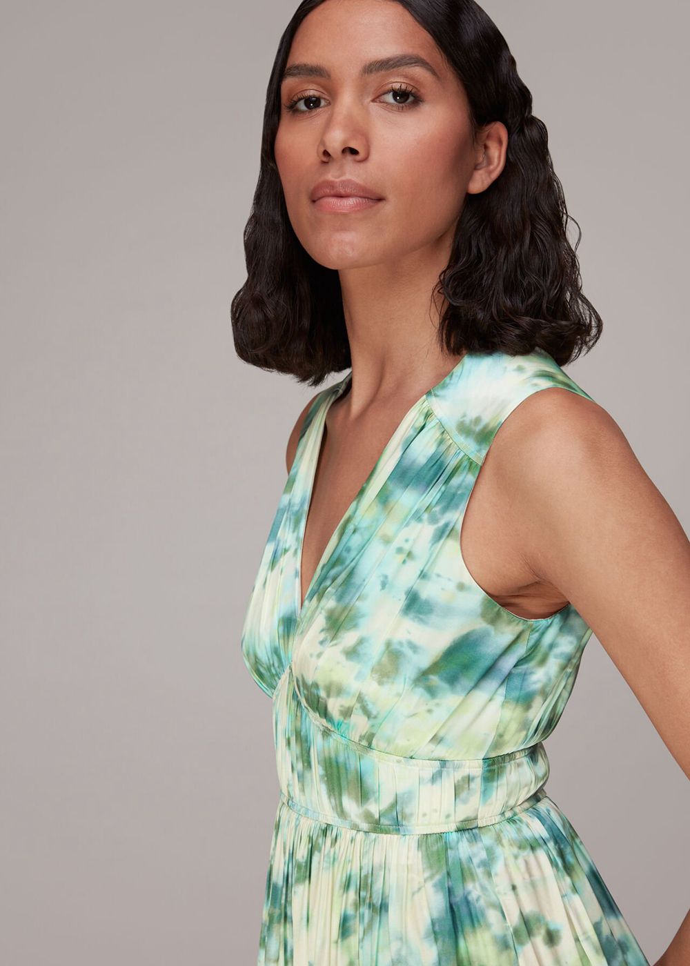 Whistles Waterflower Silk Mix Dress Green / Multicolor | US-35627SQWX