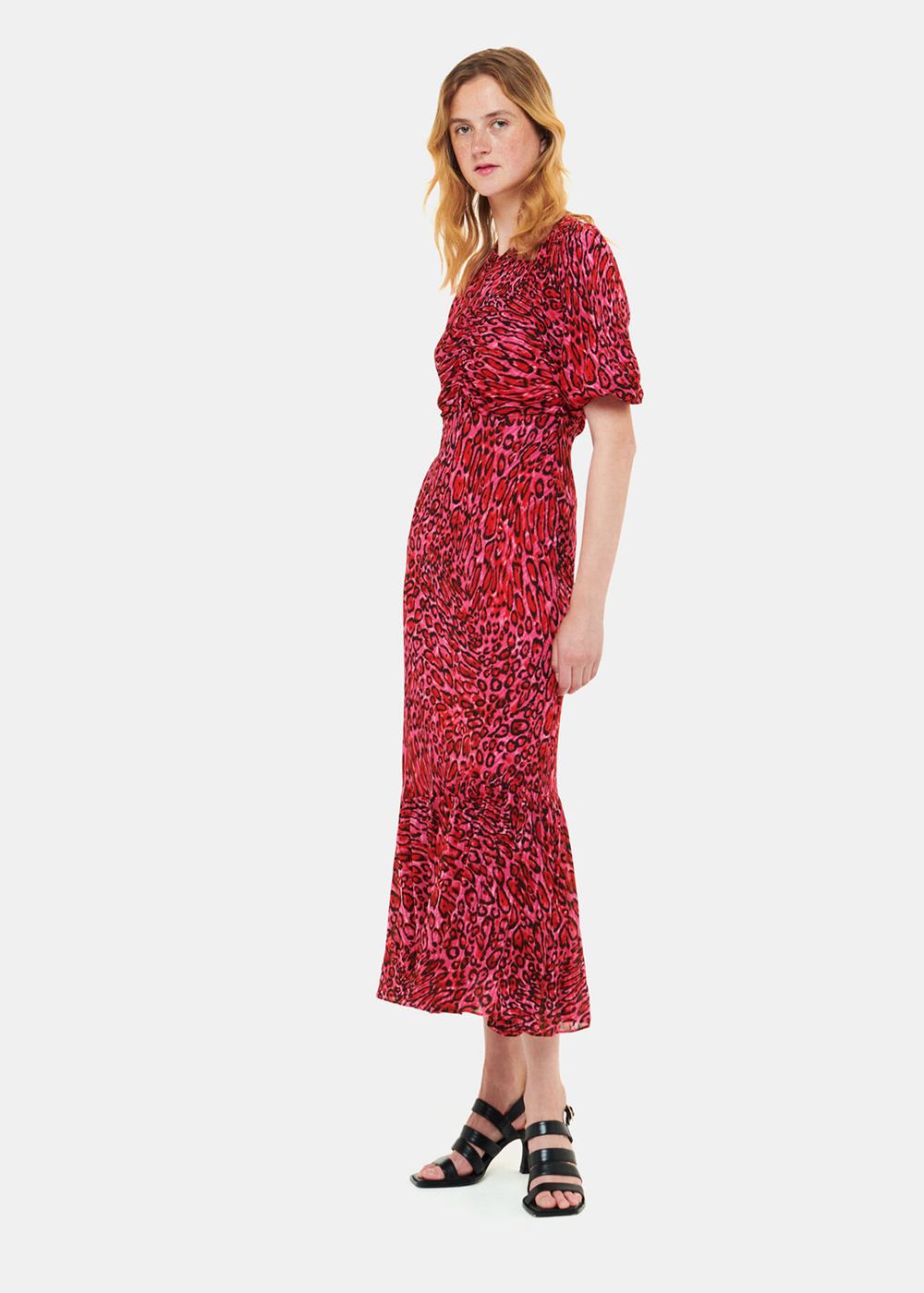 Whistles Waving Leopard Midi Dress Pink / Multicolor | US-37489DALE