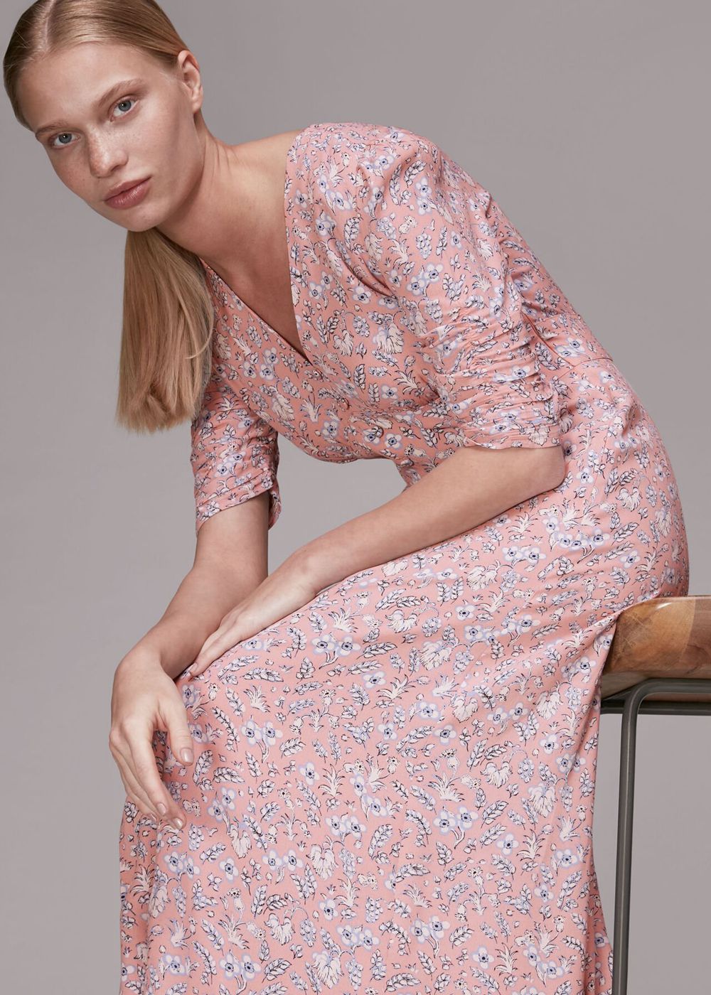 Whistles Wheat Floral Midi Dress Pink / Multicolor | US-82159IBRM