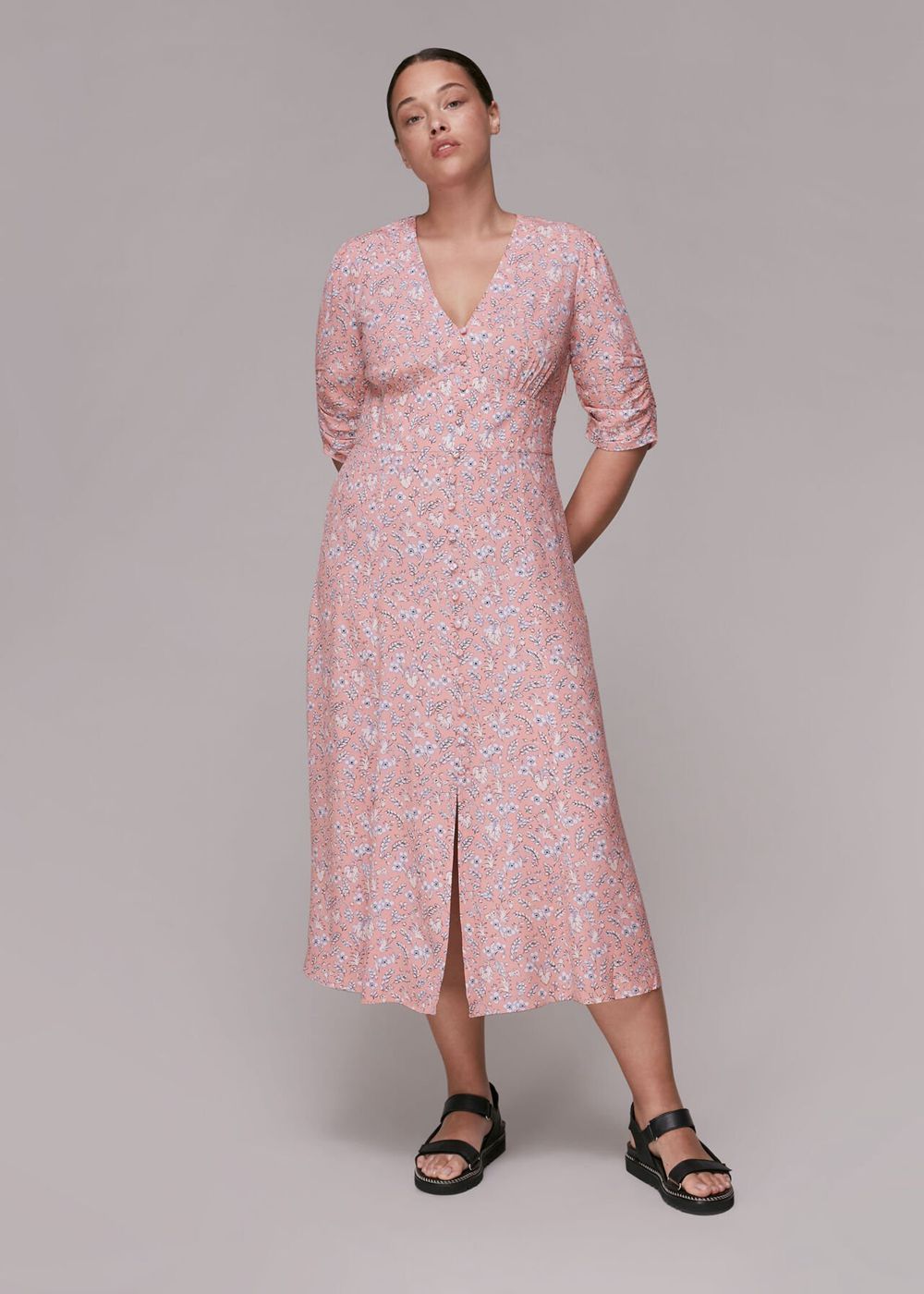 Whistles Wheat Floral Midi Dress Pink / Multicolor | US-82159IBRM